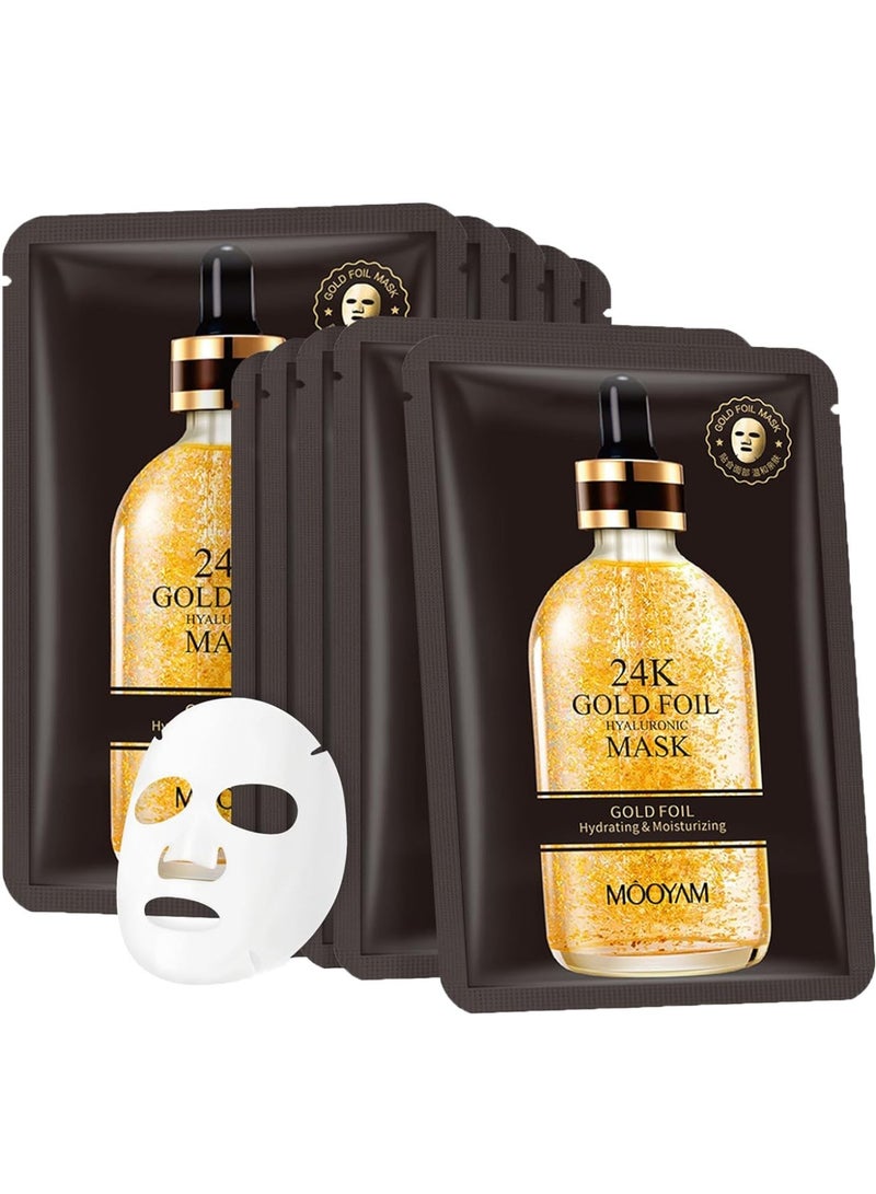 MOOYAM 24K Gold Foil Hydrating Mask with Hyaluronic Acid for Intense Moisturizing and Firming for All Skin Types (10-Packs) - Image 1